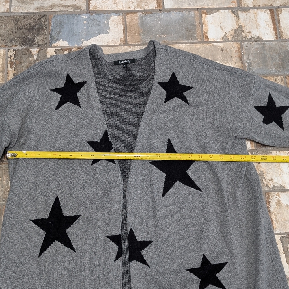 Relativity Gray Star Pattern Open Front Cardigan … - image 5